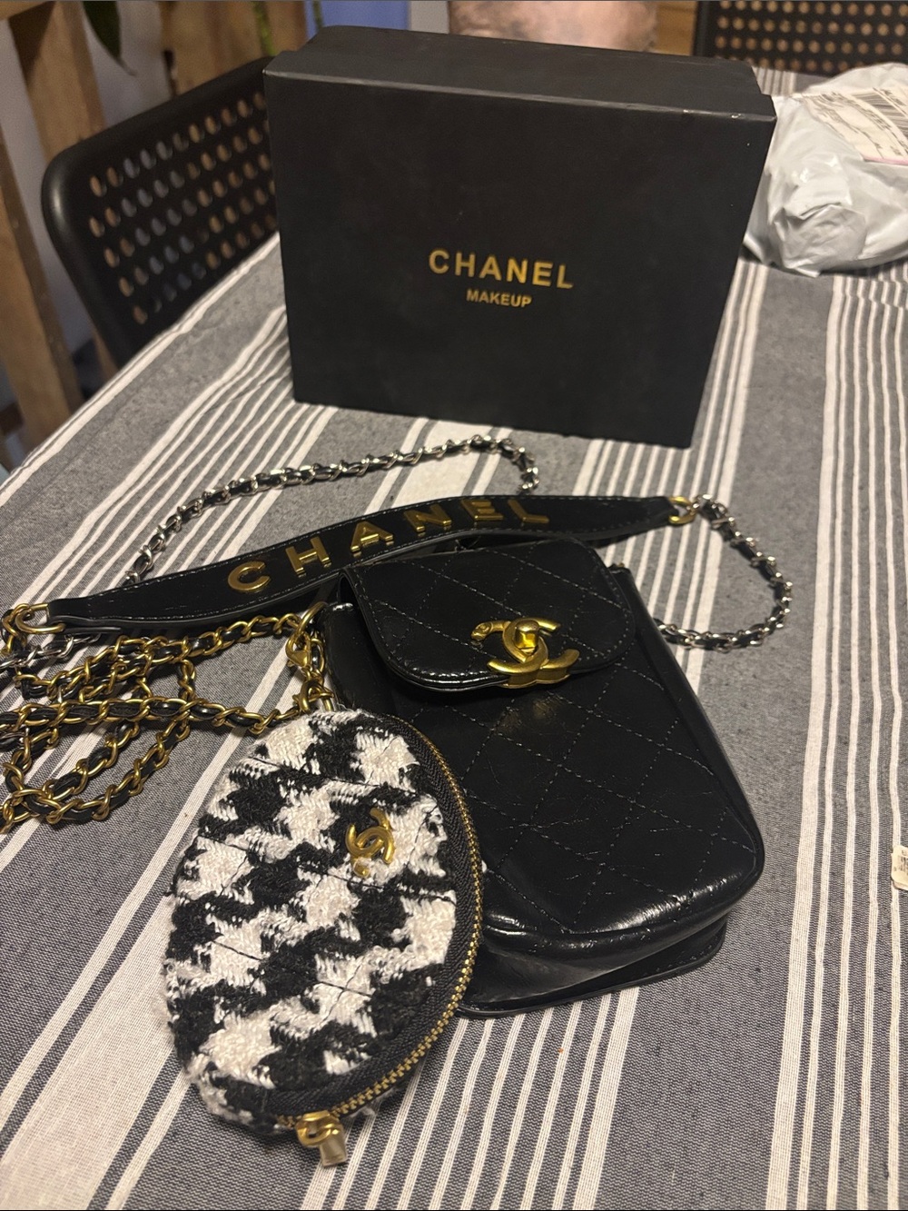CHANEL Makeup VIP Gift Phone Crossbody + Tweed Coin Pouch & Box